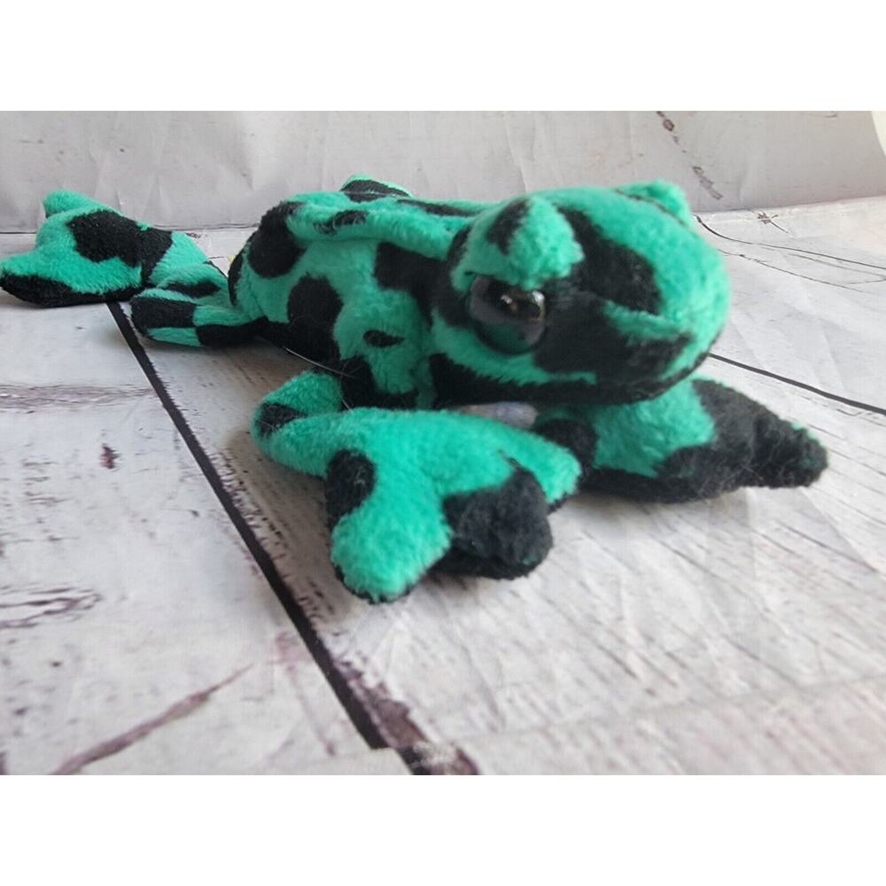 wildlife artists 1997 green Teal Black Tree frog beanie Stuffed Animal Plush